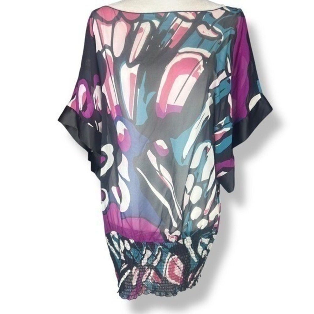 Y2K Express 100% Silk Tunic Top Size‎ Small Abstract Festival Swirl Colorful